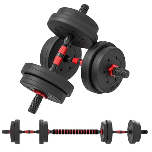 HOMCOM 2 in 1 Hanteln Set 15 kg – Verstellbare Kurzhantel & Langhantel - Entdecken Sie das vielseitige HOMCOM Hantelset, das sich in eine Langhantel verwandeln lässt. Mit 8 Gewichten für individuelles Training, ideal für Zuhause und Fitnessstudios. Kompakt und einfach zu lagern.