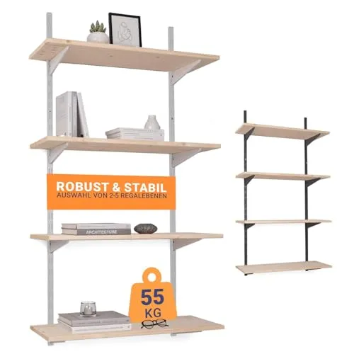 BOOMET Wandregal Metall mit 3 Ebenen in Weiß – Flexibles Regalsystem - Kreatives Wandschienen-Regalsystem in elegantem Weiß. Ideal zur individuellen Raumgestaltung mit stabilen Regalträgern und vielfältigen Konfigurationsmöglichkeiten für Werkstatt, Büro oder Abstellraum.