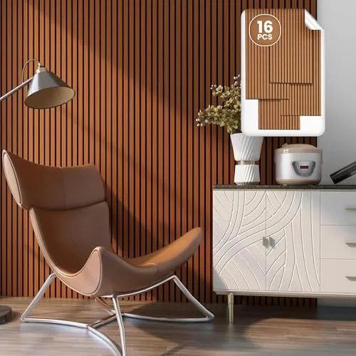 NEU.HOLZ Akustikpaneele Holz - Effektive Schalldämmung in Teak-Optik - Akustikelemente für ruhige Räume - Reduzieren Sie Hall mit unseren einfach installierbaren Schallschutzpaneelen in skandinavischer Holzoptik. Ideal für jedes Zuhause!