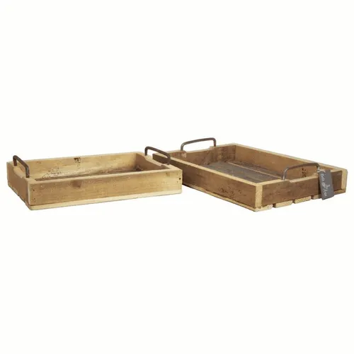 INNA-Glas Servierplatte NEVA, 2 Stück, Holztablett mit Henkel, braun - Praktisches Holztablett im Industrial-Design, ideal zum Servieren und Dekorieren. Maße: 36 cm Breite, 5 cm Höhe – eine stilvolle Ergänzung für jeden Anlass.
