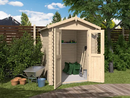 WOODTEX Blockbohlenhaus Mini mit Satteldach