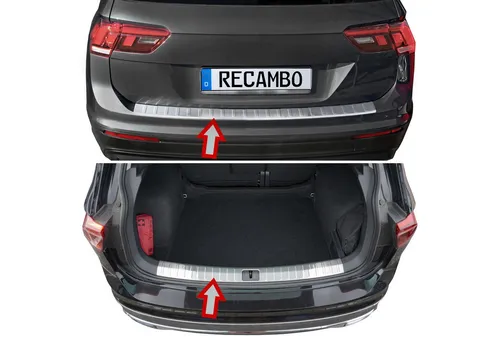 RECAMBO Ladekantenschutz für VW Tiguan II - Abdeckblenden, hochwertiger V2A Edelstahl mit 100% Passgenauigkeit für optimalen Schutz und exklusive Optik beim Be- und Entladen.