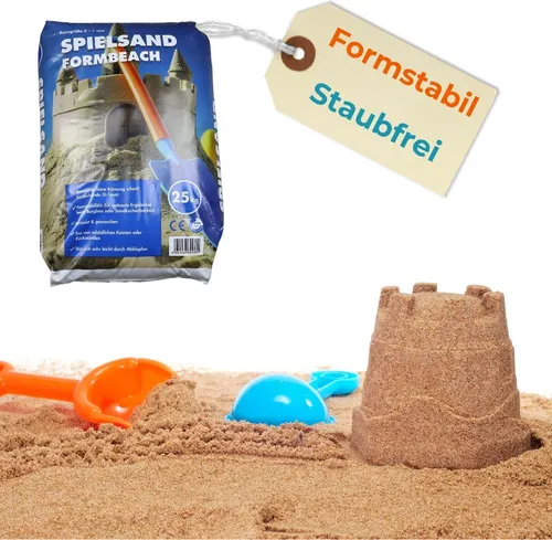 Spielsand Formbeach 25 Kg 0-1 mm Spielkasten Sand für Sandkasten Sandburg Kinderspielsand Quarzsand Spielsand Staubfrei Formstabil