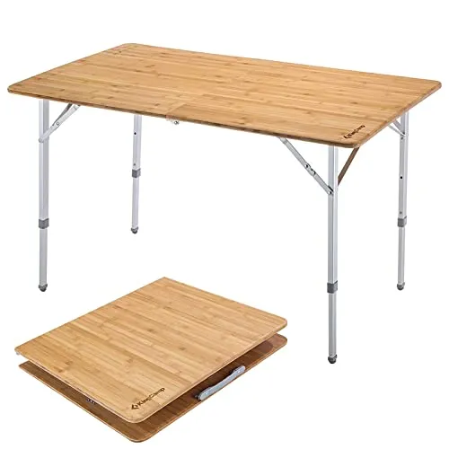 KingCamp Bambus Falt Tisch Camping Klapptisch Garten Alu Holz 3 Höhen Verstellbar
