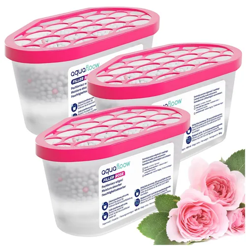 AquaFloow Luftentfeuchter 400 ml Rose Feuchtigkeitsabsorber bis 9 m³ AF61 3 x