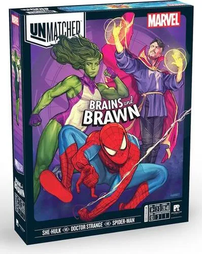 Unmatched Marvel: Brains Brawn - Strategisches Gesellschaftsspiel, mit Doctor Strange, She-Hulk und Spider-Man für 2-3 Spieler ab 14 Jahren
