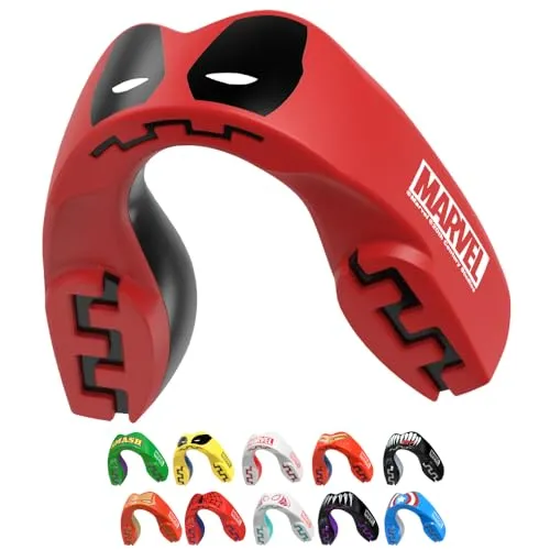 Marvel Deadpool Sport Zahnschutz für Erwachsene & Kinder - Doppellagiger Mundschutz für alle Kontaktsportarten, bietet hohen Aufprallschutz und perfekten Sitz dank ReModel Tech. Sicherheit und Komfort für Sportler jeder Altersgruppe.