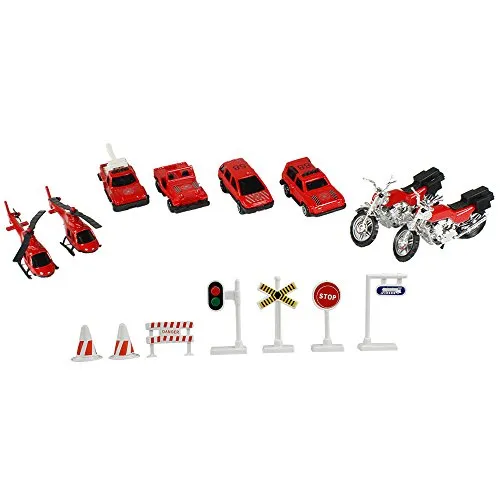 com-four® 15-teiliges Spielzeug-Autoset - Mini-Feuerwehr-Fahrzeuge zum Spielen und Sammeln - Spielzeug-Autos und Motorräder mit Zubehör (15-teilig - Feuerwehr)
