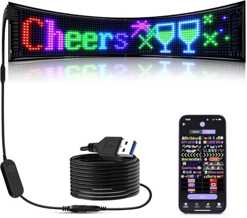 Qnoavve LED Laufschrift Programmierbar | 68 x 12 cm Flexibles Led Anzeige Board mit APP-Steuerung | USB 5V Personalisiert LED-Schild für Geschäft, Werbung, Party, Bar