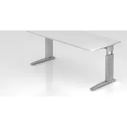 Schreibtisch Mauri | Weiß | Silber Gestell | BxT 180x80cm | Arbeitshöhe 68-86cm | höhenjustierbar, 2cm Raster | C-Fuß-Gestell | Rechteckform - Weiß/Silber