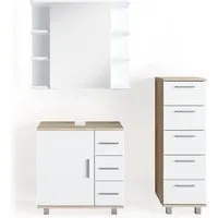 Vicco Badmöbel-Set Ilias, Weiß/Sonoma, 3 Teile - Badmöbel-Set mit Waschbeckenunterschrank, Spiegelschrank und Midischrank. Bietet viel Stauraum und lässt sich individuell kombinieren für Ihr stilvolles Badezimmer.