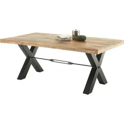 Esstisch DEHLI, Braun, Schwarz - Massivholz mit Metallgestell - Esstisch aus hochwertigem Mangoholz und robustem Metallgestell, Maße: B 200 cm x T 100 cm. Einzigartiges Design und zeitlose Eleganz für Ihr Esszimmer.