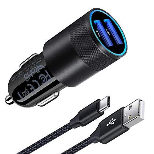 Zigarettenanzünder USB Ladegerät, AILKIN 3.4A 2-Port USB Kfz Ladegerät Auto Ladeadapter mit USBC Ladekabel für Samsung Galaxy S25 Ultra/S24 FE/S23/S22/S21/A55/A35/A15/A56/A36/A16, iPhone 16/15, Google