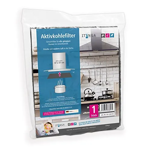 itenga Universal Filter Kohlefilter Aktivkohle Dunstabzugshaube Umlufthaube Ablufthaube zuschneidbar umweltfreundlich kompostierbar 47x57cm (Aktivkohlefilter)