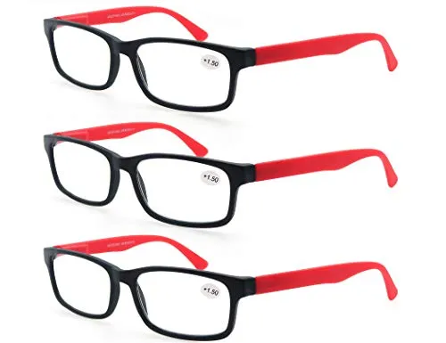 MODFANS (3 Pack Lesebrille 2.5 Herren/Damen,Gute Brillen,Hochwertig,Rechteckige,Komfortabel,Super Lesehilfe,fur Manner und Frauen,(3 Rot)