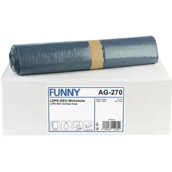Funny Müllsäcke AG-270 - 70 Liter, reißfeste blaue Müllsäcke - Müllsäcke, 70 Liter, stark und reißfest, ideal für hohe Tragfähigkeit. Umweltfreundlich und recycelbar, perfekt für den täglichen Einsatz.