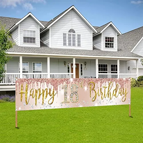 18. Geburtstag Dekoration für Mädchen, Rose Gold Stoffschild 18. Geburtstag Poster für Mädchen Geburtstag Party Willkommensschild Gartendekoration