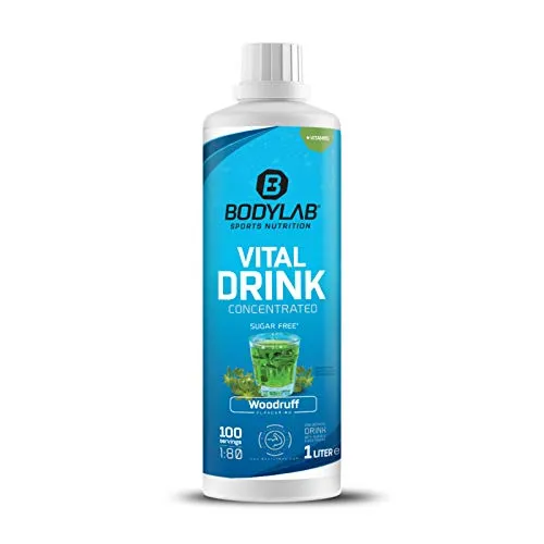 Bodylab24 Vital Drink Concentrated Waldmeister 1000ml, Getränkekonzentrat zuckerfrei, Zero Sirup, mit Vitaminen und L-Carnitin, Sportgetränk mit wenig Kalorien