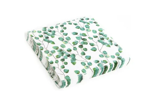 Logbuch-Verlag Dekofigur Servietten Eukalyptusblätter grün weiß 33 x 33 cm - Tischdeko