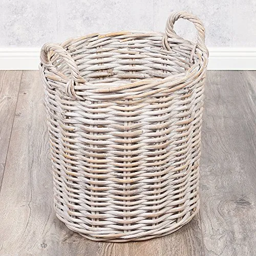 Rattankorb BAKUL rund White 30cm mit Griffen - Regalkorb aus hochwertigem Rattan, ideal zur stilvollen Aufbewahrung und Dekoration. Perfekt für jeden Raum und vielseitig einsetzbar.