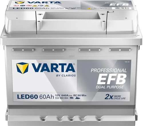 Varta LED60 Professional EFB 12V 60Ah 640A Versorgungsbatterie - Autobatterien mit 680A Kaltstartstrom, ideal für Wohnmobile und Boote. EFB-Technologie sorgt für lange Lebensdauer und minimale Selbstentladung – perfekt für saisonalen Einsatz.