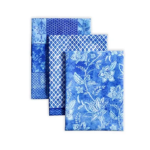 Maison d' Hermine Küchenhandtuch, 100% Baumwolle Set von 3, 50 cm x 70 cm Küchenhandtücher Ostern Tischgeschirrtücher zum Reinigen, Essen, Buffetpartys und Hochzeiten, Indigo Love – Frühling/Sommer