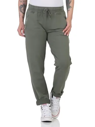 simaranda Damen Jogginghose im Vintage Look Sweatpants für Freizeit Sport und Fitness 814136 (DE/NL/SE/PL, Numerisch, 34, 38, Regular, Regular, Olive)