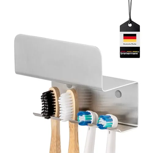 bremermann Zahnbürstenhalter PUREZZA - frei hängende Zahnbürsten, zum Kleben oder Bohren (Matt)