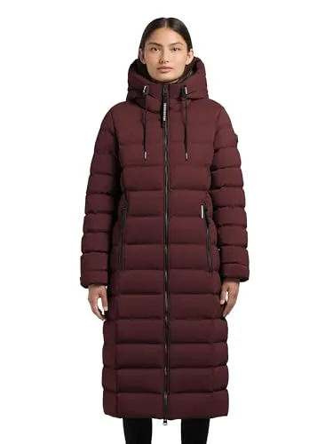 khujo Damen Langer Wintermantel warmer Steppmantel mit gefütterter Kapuze Simmie2 Moscato Red Gr. L