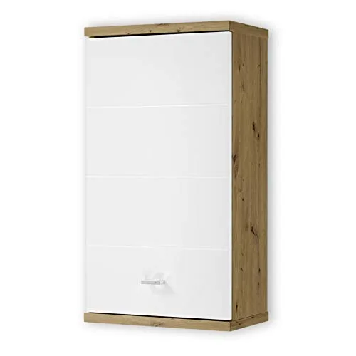 Hängeschrank - Weiß - Artisan Eiche - 38 cm Badschrank - Badezimmerschrank mit modernem Design, ideal für platzsparende Aufbewahrung und stilvolle Akzente in Ihrem Bad.