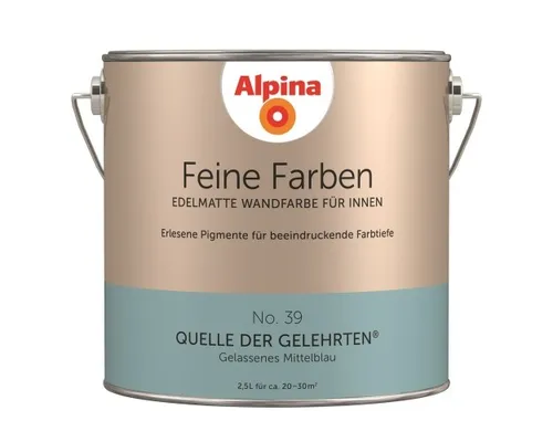 Alpina Feine Farben No. 39 Quelle der Gelehrten 2,5 L - Farben in edelmatt gelassenem mittelblau, ideal für eine entspannende Atmosphäre und hochwertige Wandgestaltung.