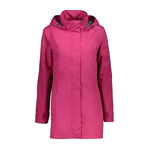 CMP Woman Jacket Snaps Hood geraneo (H820) 38 - Funktionsjacke für Damen mit 10.000 mm Wassersäule und atmungsaktiver Clima Protect-Technologie, ideal für windige und regnerische Tage. Praktisch verstaubar in der Innentasche und mit verstellbarer Kapuze.