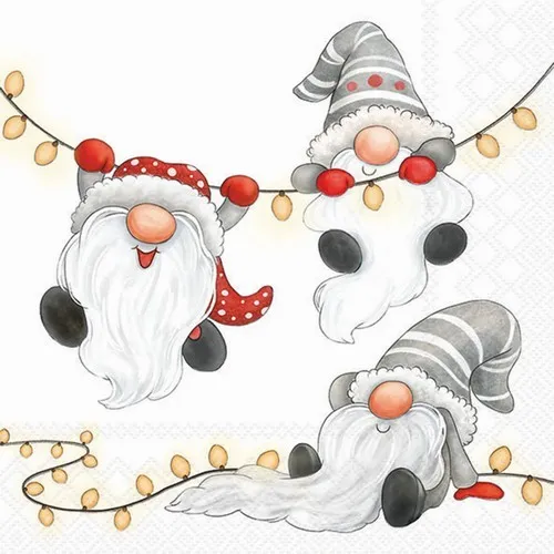 Servietten Weihnachten Gnome und Lichterketten