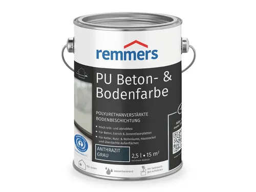 Remmers Lack PU Beton- und Bodenfarbe anthrazit seidenmatt 2,5 Liter - Farben & Lacke, hochwertige seidenmatte Betonfarbe für langlebige und strapazierfähige Oberflächen im Innen- und Außenbereich.