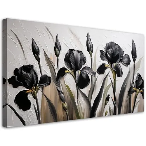 Feeby Leinwand Bilder - Bild Wohnzimmer - Schwarze Irisblumen Abstraktion - 120x60 1tlg - Deko Schlafzimmer Groß - Dekoration Canvas - Gemälde - Modern Wandbilder - Kunstdruck