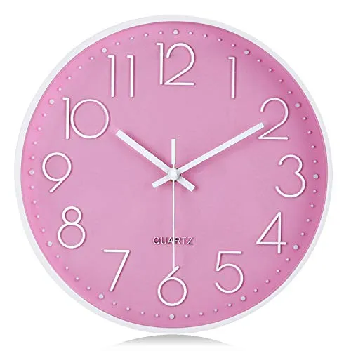 Lafocuse 3D Ziffern Lautlos Wanduhr Rosa, Kinder Wanduhr Mädchen, Ohne Ticken Geräuschlos Deko Modern Küchenuhren Kinderzimmer Büro 30 cm
