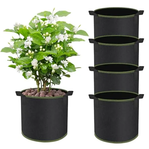 CHIHOLEN 4 Stück 20L Pflanzsack,Vliesstoff Pflanztasche mit Griffe für Kartoffeln, Tomaten und Erdbeeren, für Balkon Terrasse Gewächshaus & Garten - 5 Gallonen