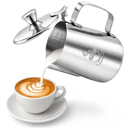 COM-FOUR® 350 ml Milchkännchen mit Deckel, Edelstahl Milchkanne