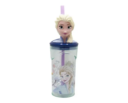 Disney Frozen Trinkflasche Becher 3D Kindertrinkbecher 360 ml mit Strohhalm & Figurdeckel