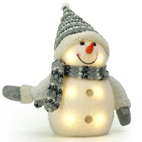Gravidus Schneemann mit energiesparender LED-Beleuchtung, 20 cm hoch (Grau) - Weihnachtsdeko für Innen, batteriebetrieben