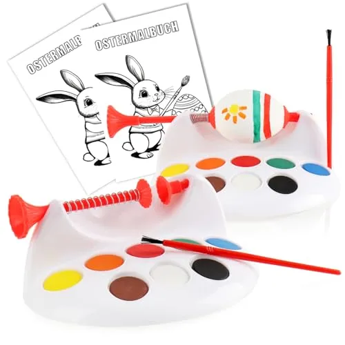Wilhelm Sell® 2X Eiermalmaschine mit Malbuch, Pinsel und Farben - Malset für Ostereier - Kreatives Malzubehör für Ostern - Ostereier selbst bemalen