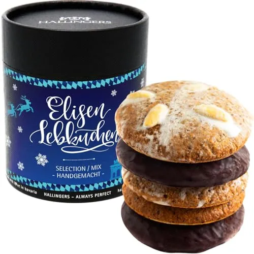 Hallingers Genuss Manufaktur5 saftige Elisen-Lebkuchen hoher Kernanteil handgemacht in edler Papierdose - Made in Germany