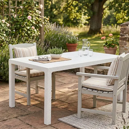 Dmora Pickering Außentisch 94,5x160,5x74,5 cm Weiß, 6 Sitzplätze, uv-beständig