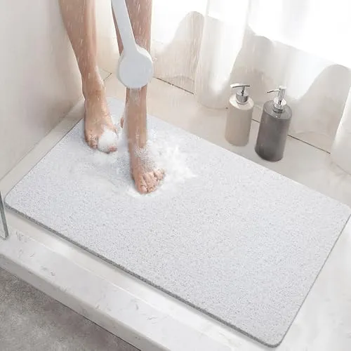 HITSLAM Duschmatte rutschfest, 60x40cm Badewannenmatte rutschfest mit Ablauf, Weiche PVC-Luffa Antirutschmatte Badewanne, Schnell Trocknende Badematte, Weiß