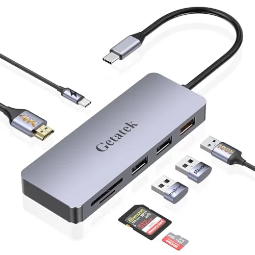 IN 1 USB C Hub Mit HDMI, USB3.2 10Gbps, 2 USB 2.0, 100W PD, SD/TF Kartenleser, Für 2024-2016 MacBook Pro/Air 13/14/15/16, Universal Type C Multiport Adapter 7