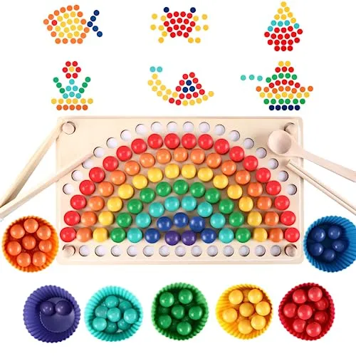 Montessori Sortierspiel Clip Beads Brettspiel für Kinder ab 3 Jahren - Kreatives Lernspielzeug für Kinder ab 3 Jahren mit Holzmaterial, das die Hand-Auge-Koordination und die kognitive Entwicklung fördert. Perfekt für spielerisches Lernen und interaktive Eltern-Kind-Zeiten.