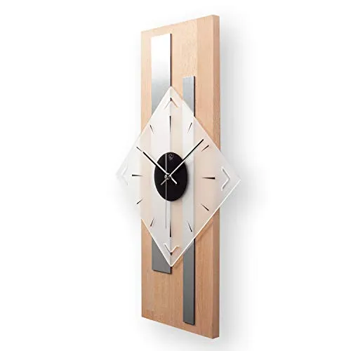 Moderne Designer Holz Alu Wanduhr 60x30cm - Wanduhren mit leise tickendem Quarzwerk, handgefertigt aus Echtholz und Aluminium, ideal für ruhige Umgebungen und ein stilvolles Wohnambiente.