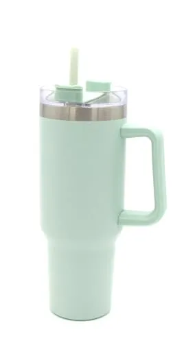 Thermobecher Isolierbecher To Go Doppelwandig Edelstahl für kalt und heiß inkl. Strohhalm Volumen ca. 1200ml (Grün)