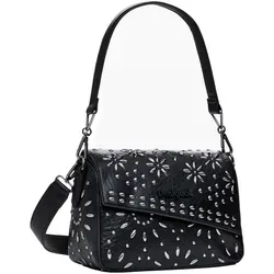 Desigual Damen 25SAXP58 Bag_Metal Dandelion_PHUKE, Black - Damen-Henkeltaschen aus recycelten Materialien, mit stylischem Klappenverschluss und geprägtem Logo für umweltbewusste Fashionistas.