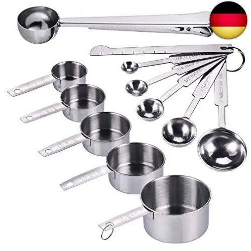 JIZZU 12 Stück Edelstahl Messbecher und Löffel mit Messlineal, Scoop mit C